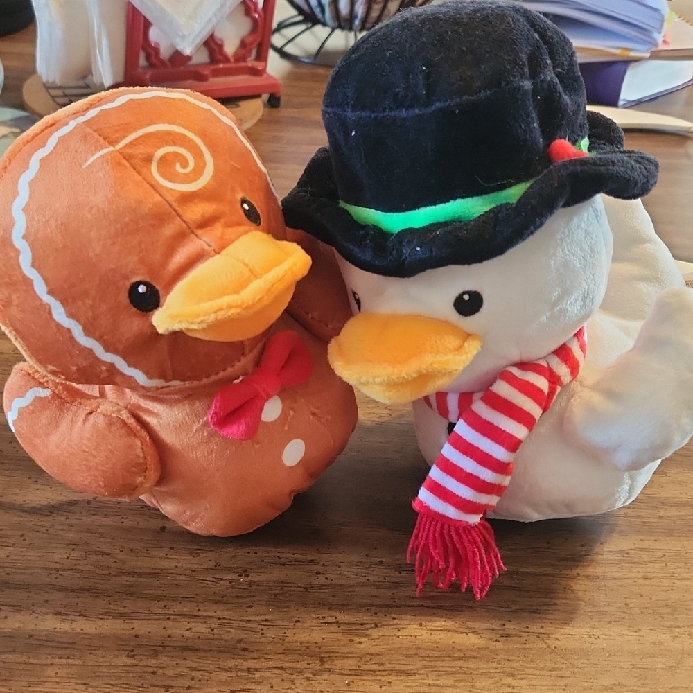 Gingerbread and Snowman Duck Plush Set